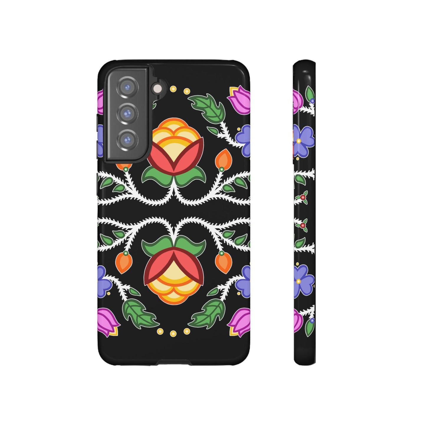 Tulip Design - Ojibwe Floral Tough Phone Cases - Black