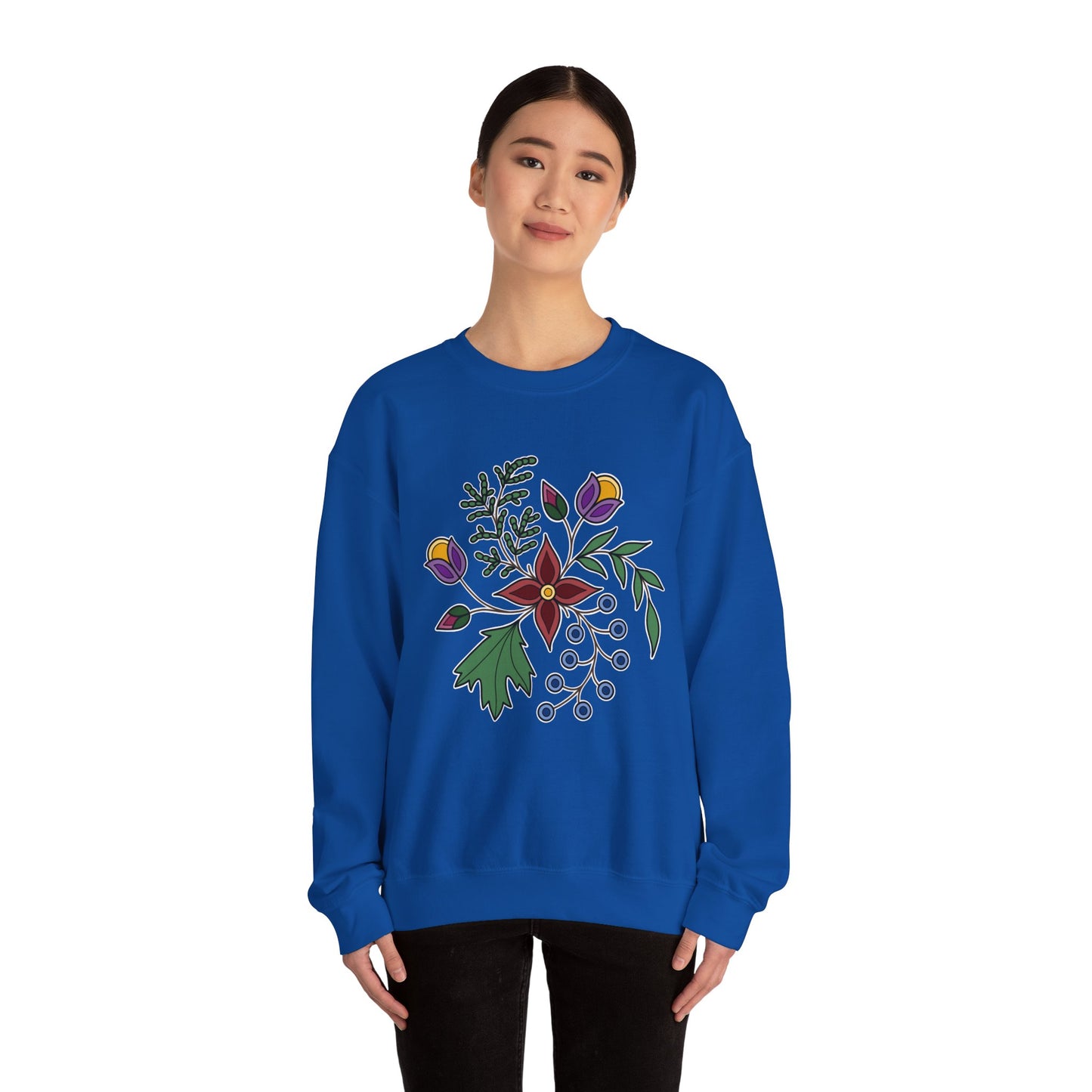 Giizhik / Cedar Ojibwe Floral Design - Unisex Gildan Heavy Blend™ Crewneck Sweatshirt