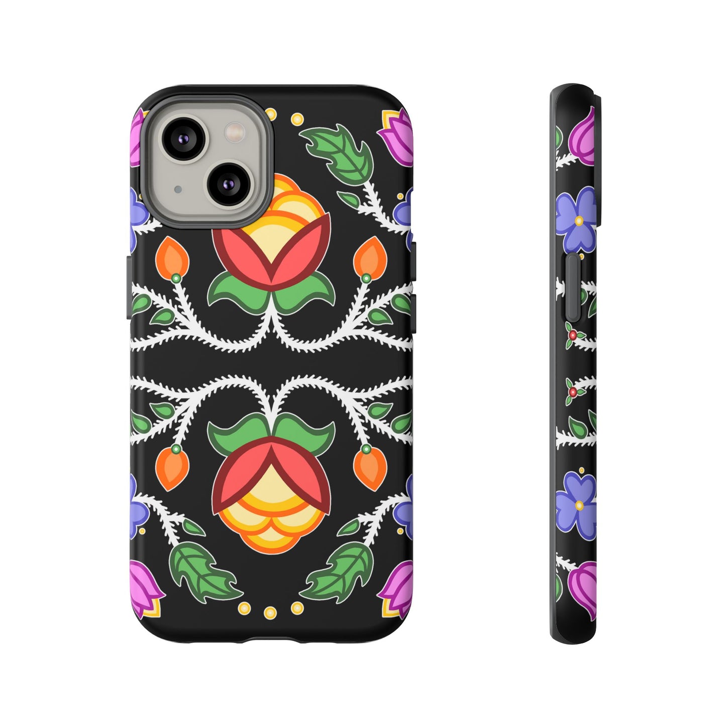 Tulip Design - Ojibwe Floral Tough Phone Cases - Black