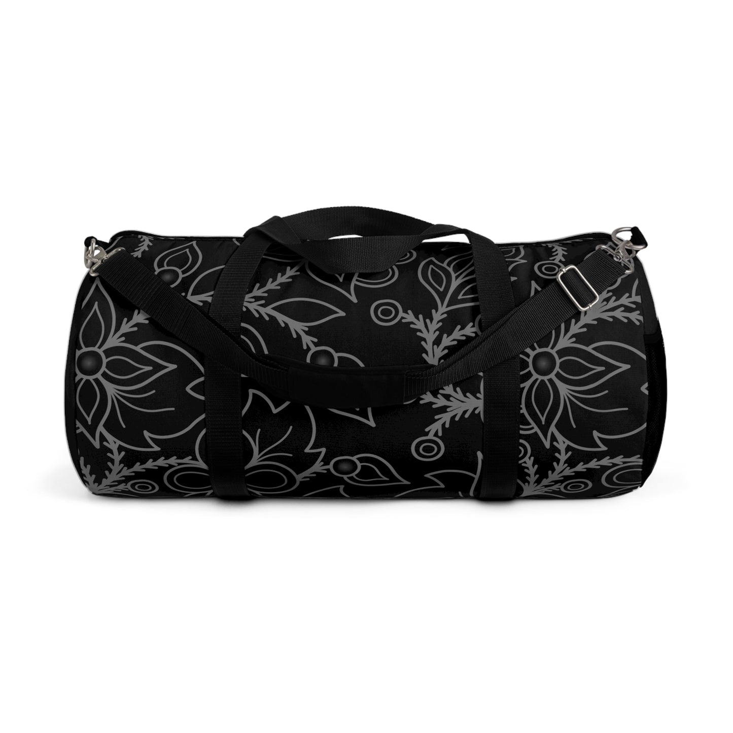 Woodland Ojibwe Floral All-Over-Print Design - Duffel Bag - Black & Gray - Two Sizes