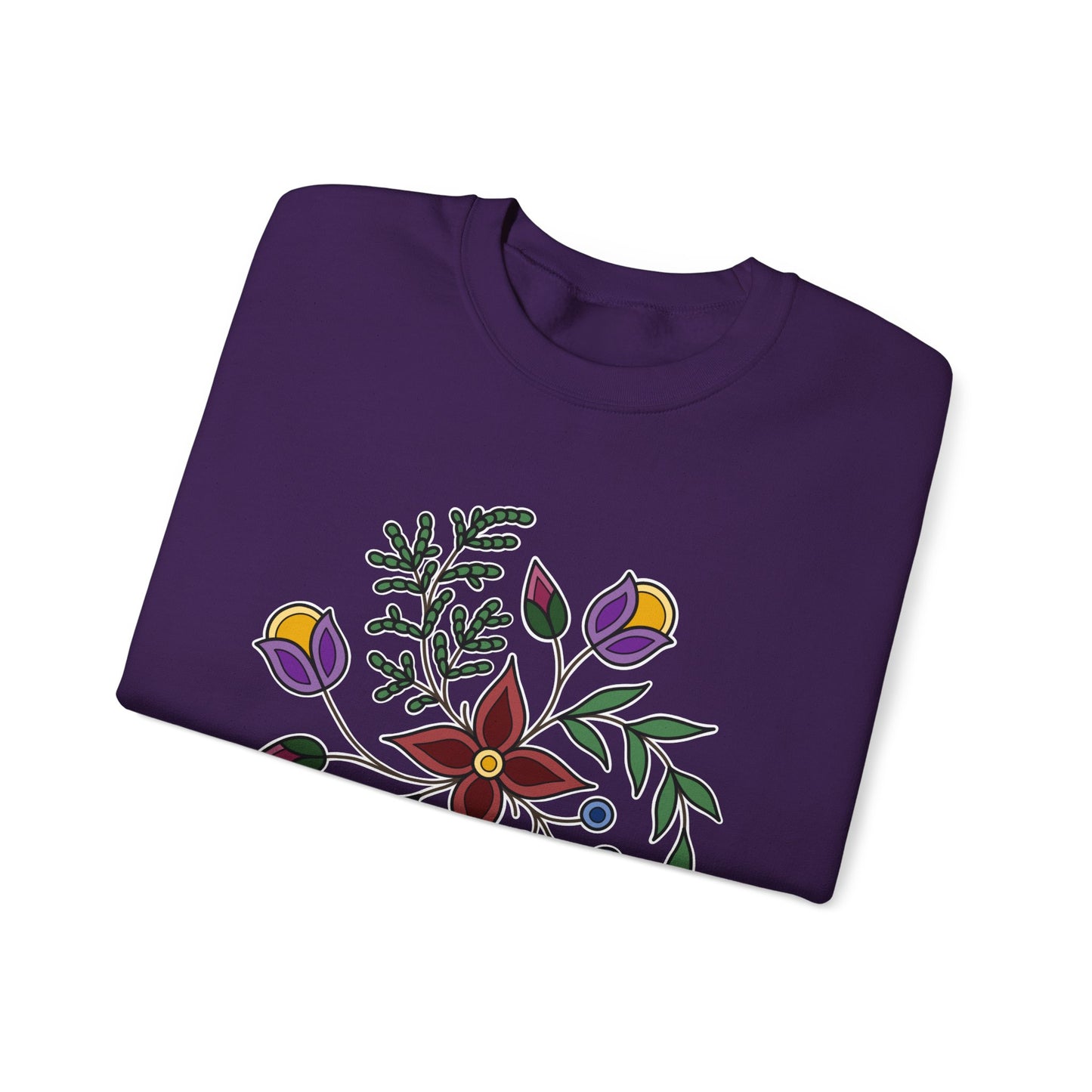 Giizhik / Cedar Ojibwe Floral Design - Unisex Gildan Heavy Blend™ Crewneck Sweatshirt