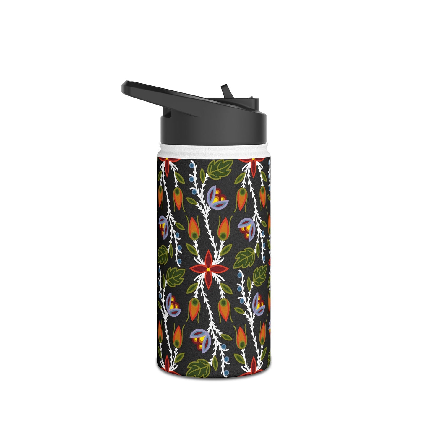 Ojibwe Floral Design - Stainless Steel Water Bottle, Standard Lid