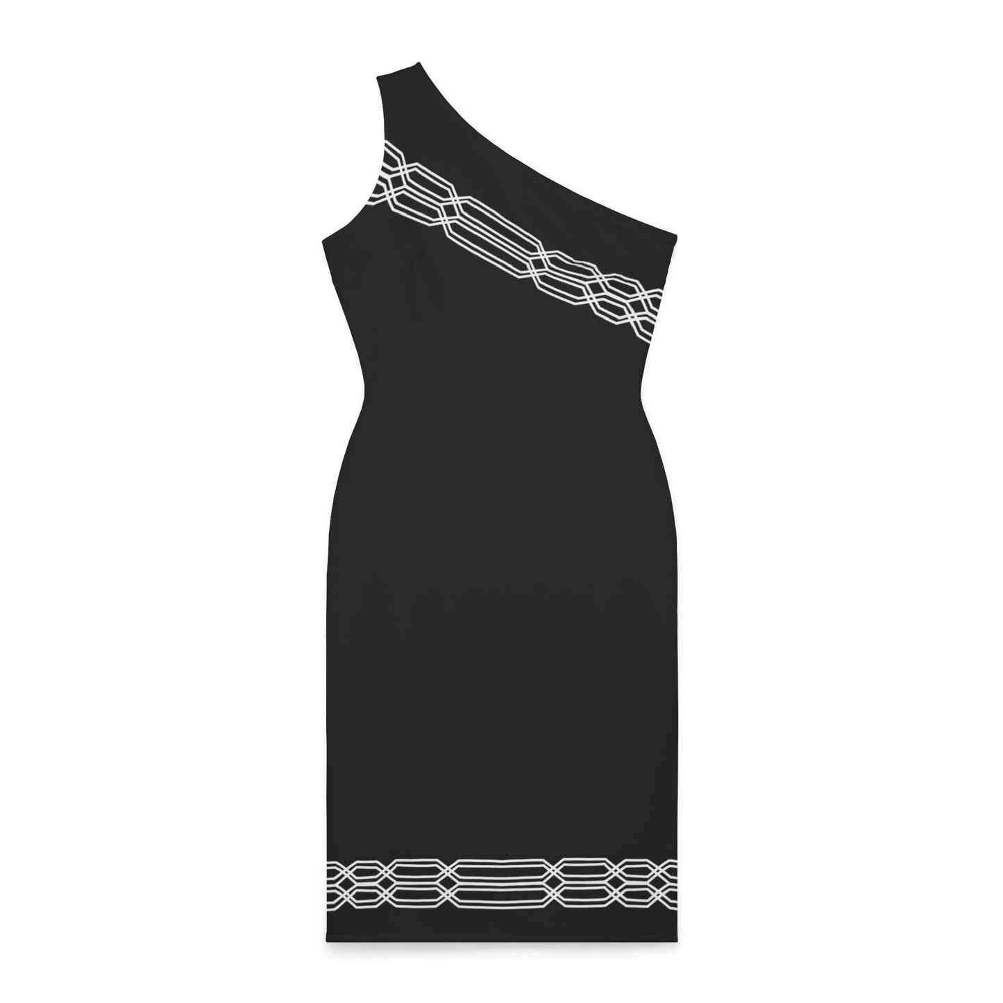 Otter Tail Pattern - Classy One Shoulder Strap Dress - Black