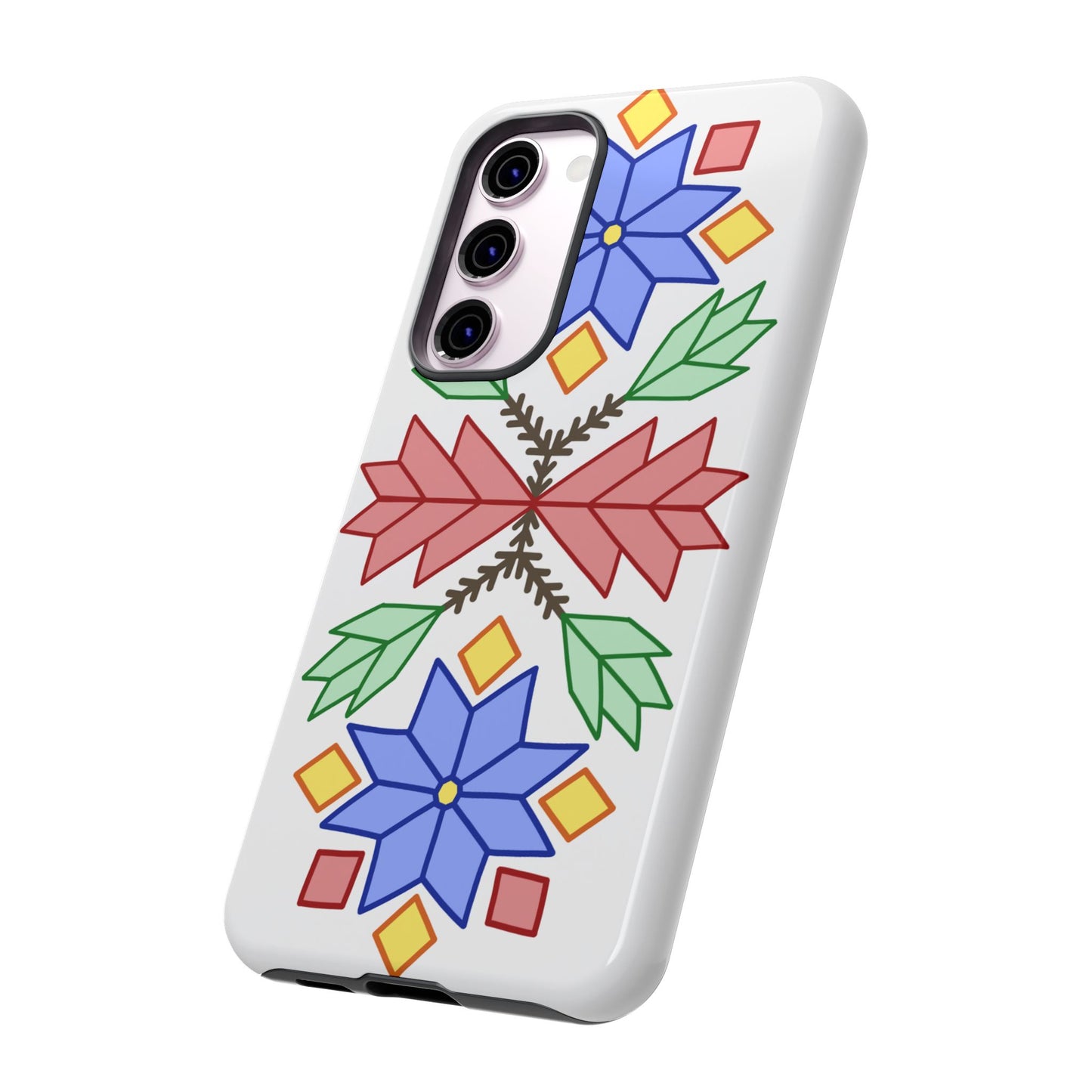 Geometric Ojibwe Floral Tough Phone Cases - White