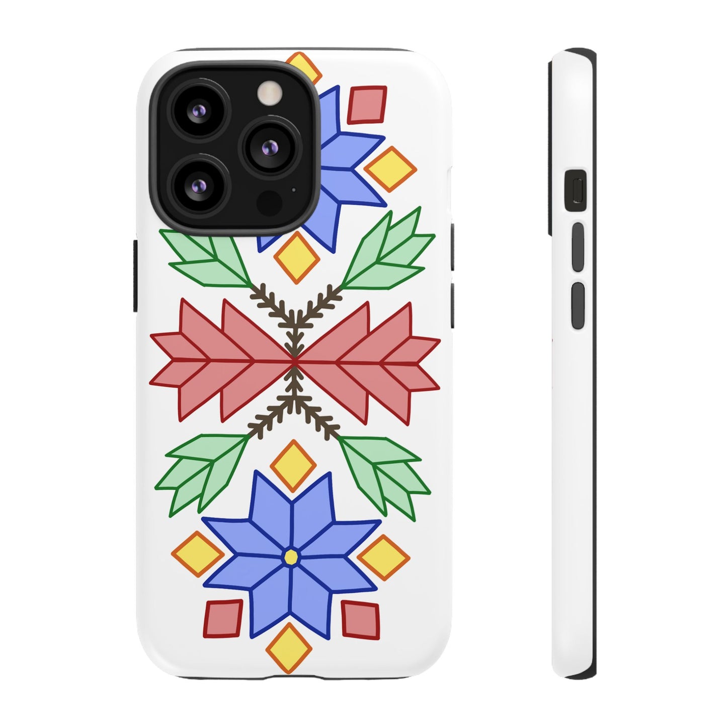 Geometric Ojibwe Floral Tough Phone Cases - White