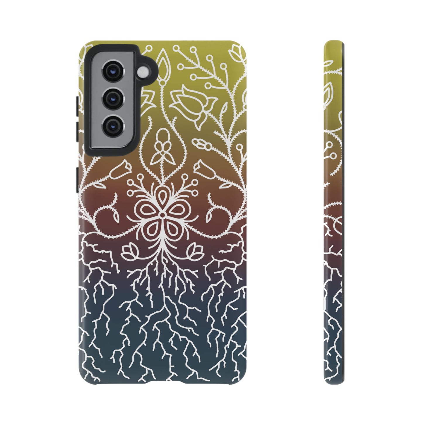 Sunset Ojibwe Floral Print Tough Phone Cases - Black