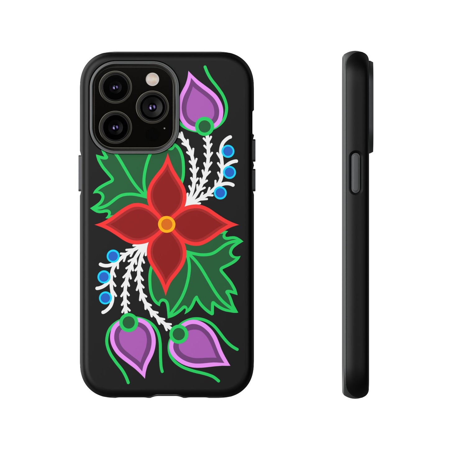 Traditional Ojibwe Floral Tough Phone Cases - Black