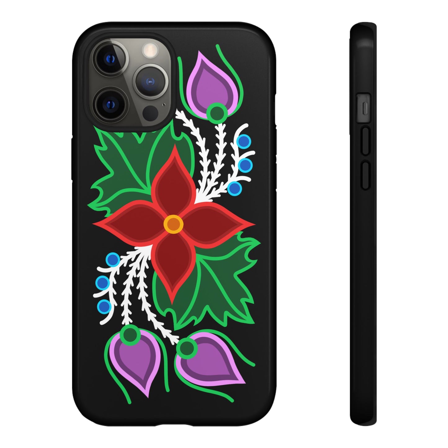 Traditional Ojibwe Floral Tough Phone Cases - Black