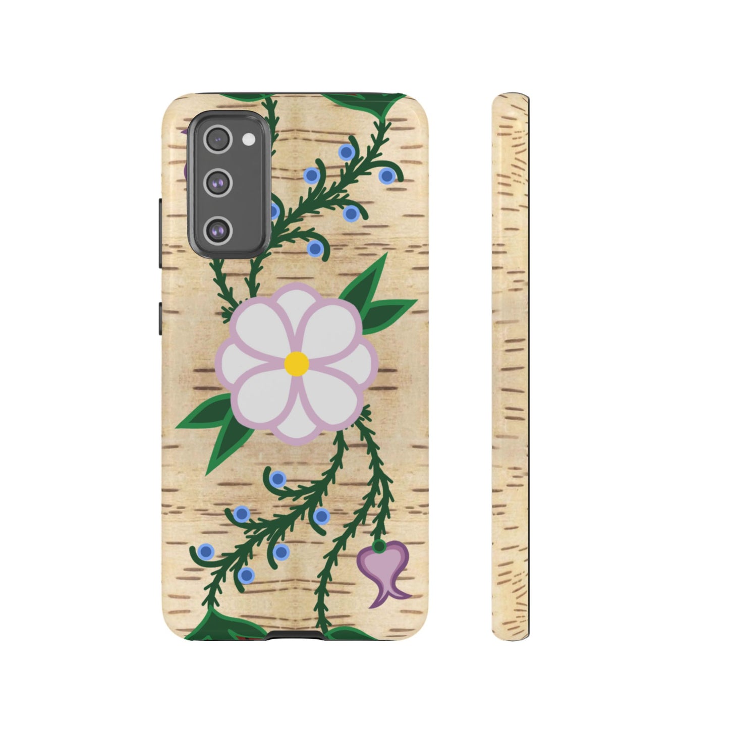 Birchbark Print Ojibwe Floral Tough Phone Cases - Black