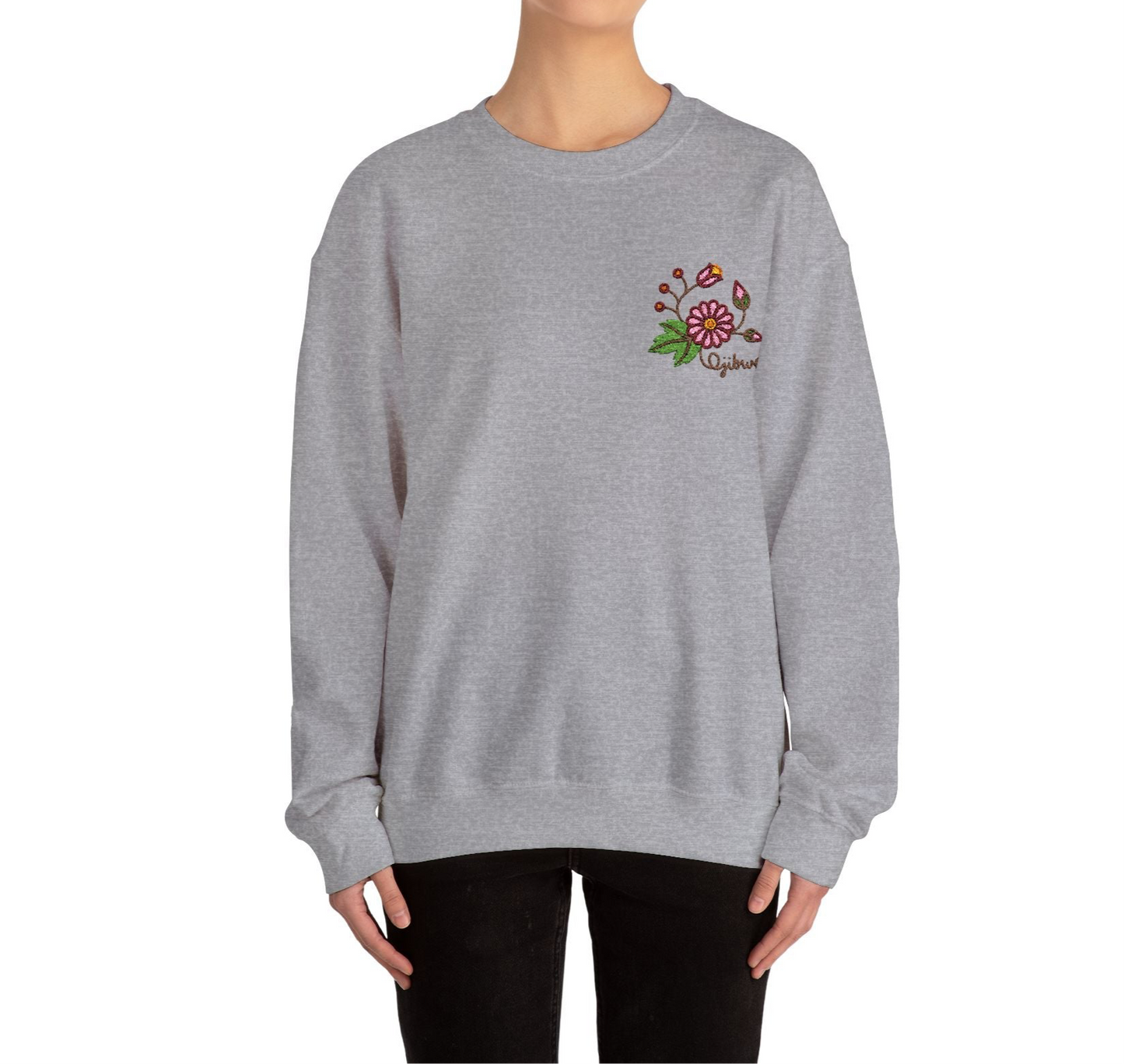 Ojibwe Pride Woodland Floral Embroidery Design - Unisex Gildan Heavy Blend™ Crewneck Sweatshirt