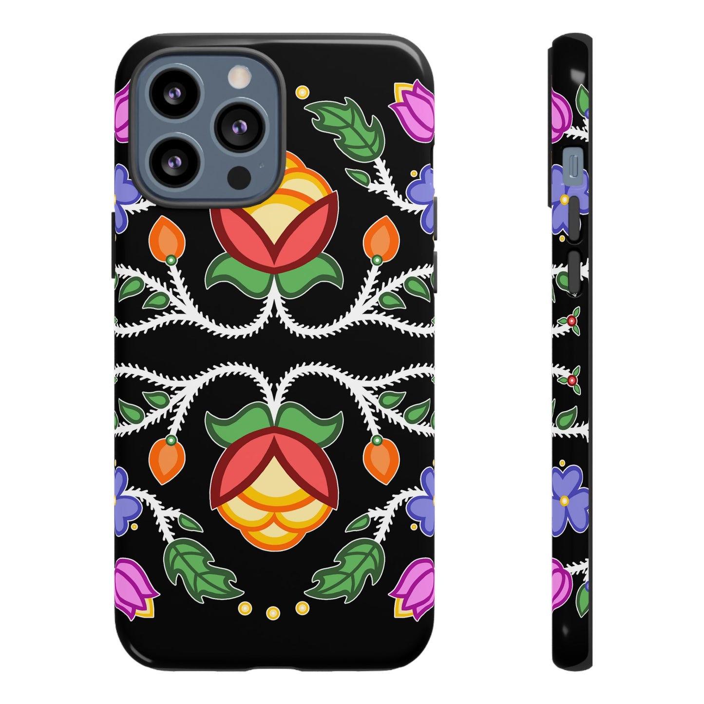 Tulip Design - Ojibwe Floral Tough Phone Cases - Black