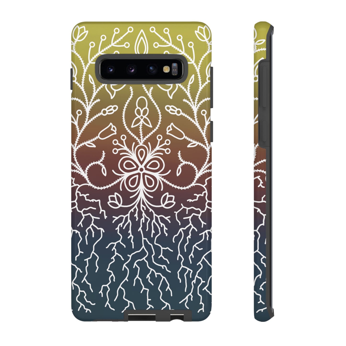 Sunset Ojibwe Floral Print Tough Phone Cases - Black