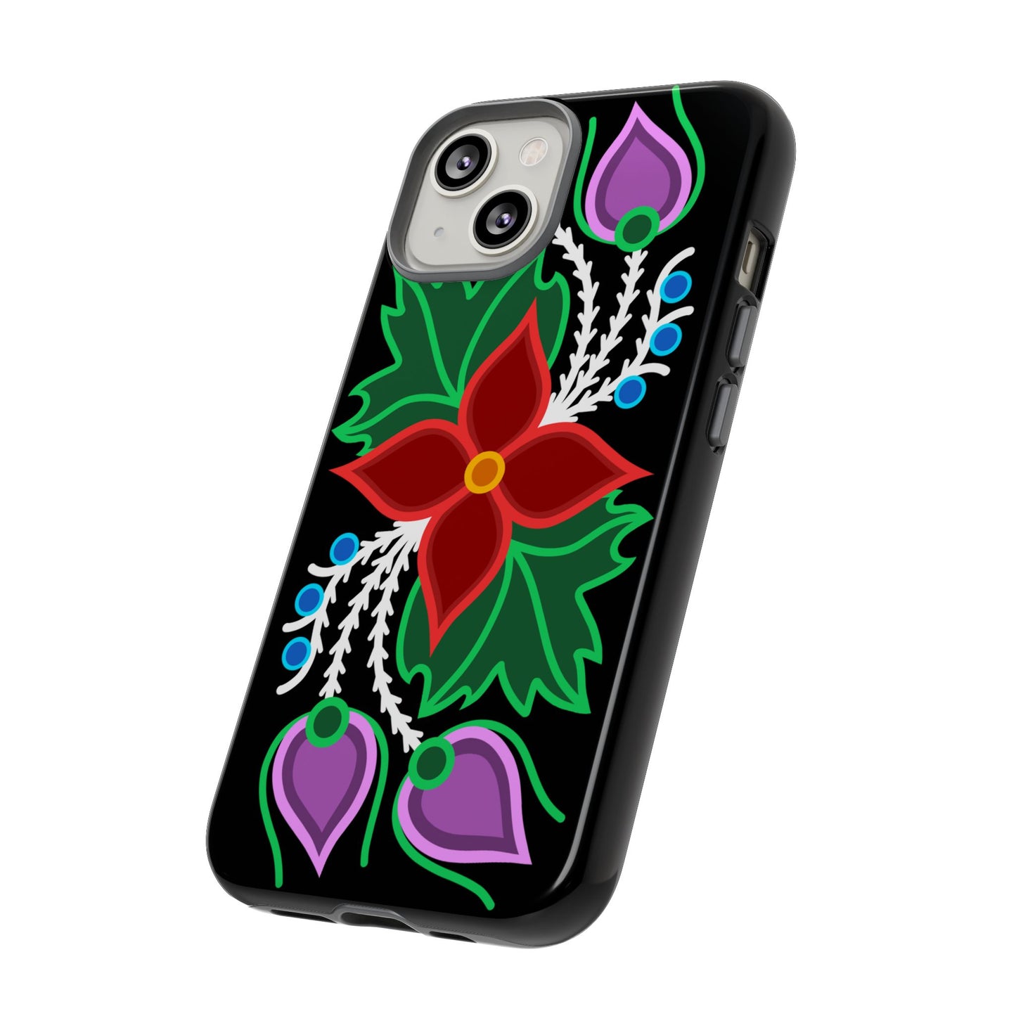 Traditional Ojibwe Floral Tough Phone Cases - Black