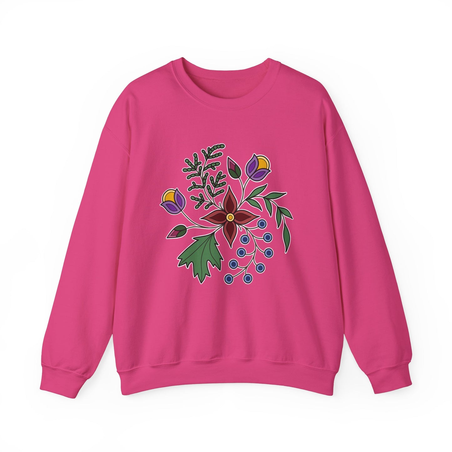 Giizhik / Cedar Ojibwe Floral Design - Unisex Gildan Heavy Blend™ Crewneck Sweatshirt