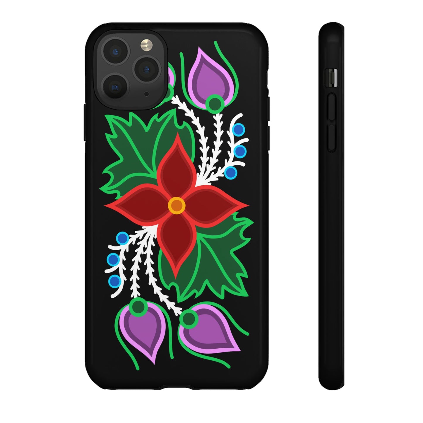 Traditional Ojibwe Floral Tough Phone Cases - Black