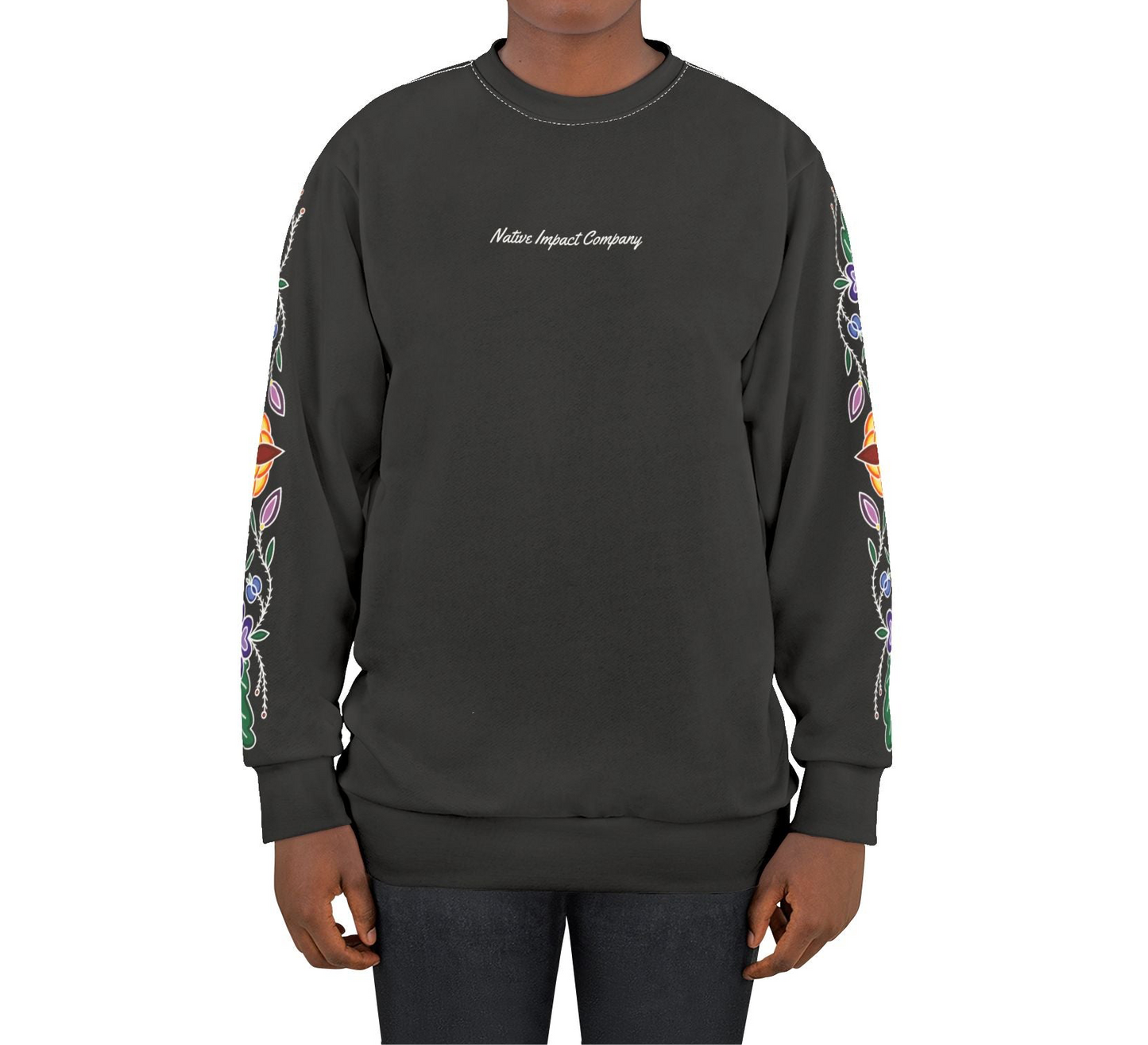 Niibin (Summer) Inspired Woodland Ojibwe Floral  Sleeve Design - Unisex Sweatshirt - Black