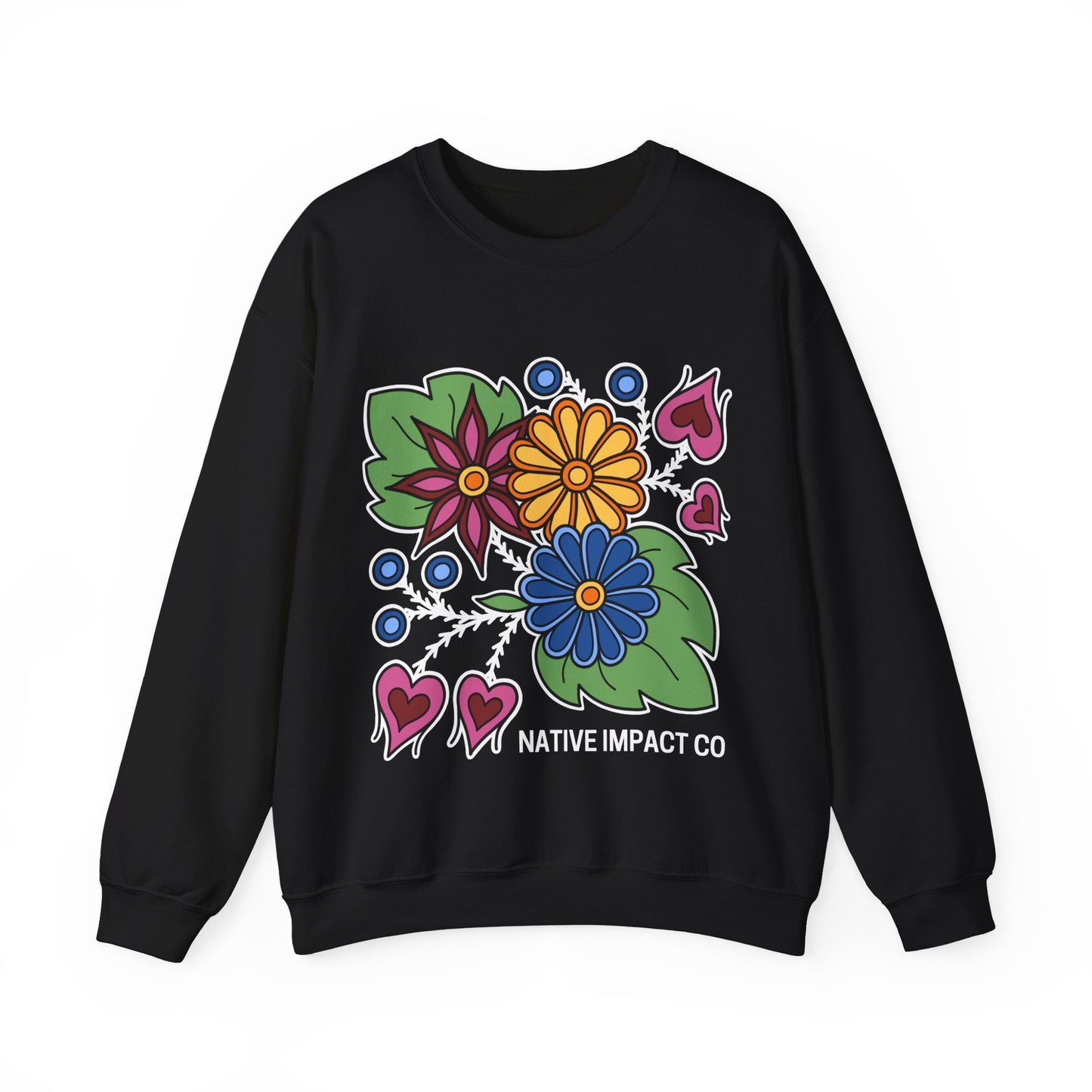 Hearts & Berries Contemporary Ojibwe Floral Design - Unisex Gildan Heavy Blend™ Crewneck Sweatshirt