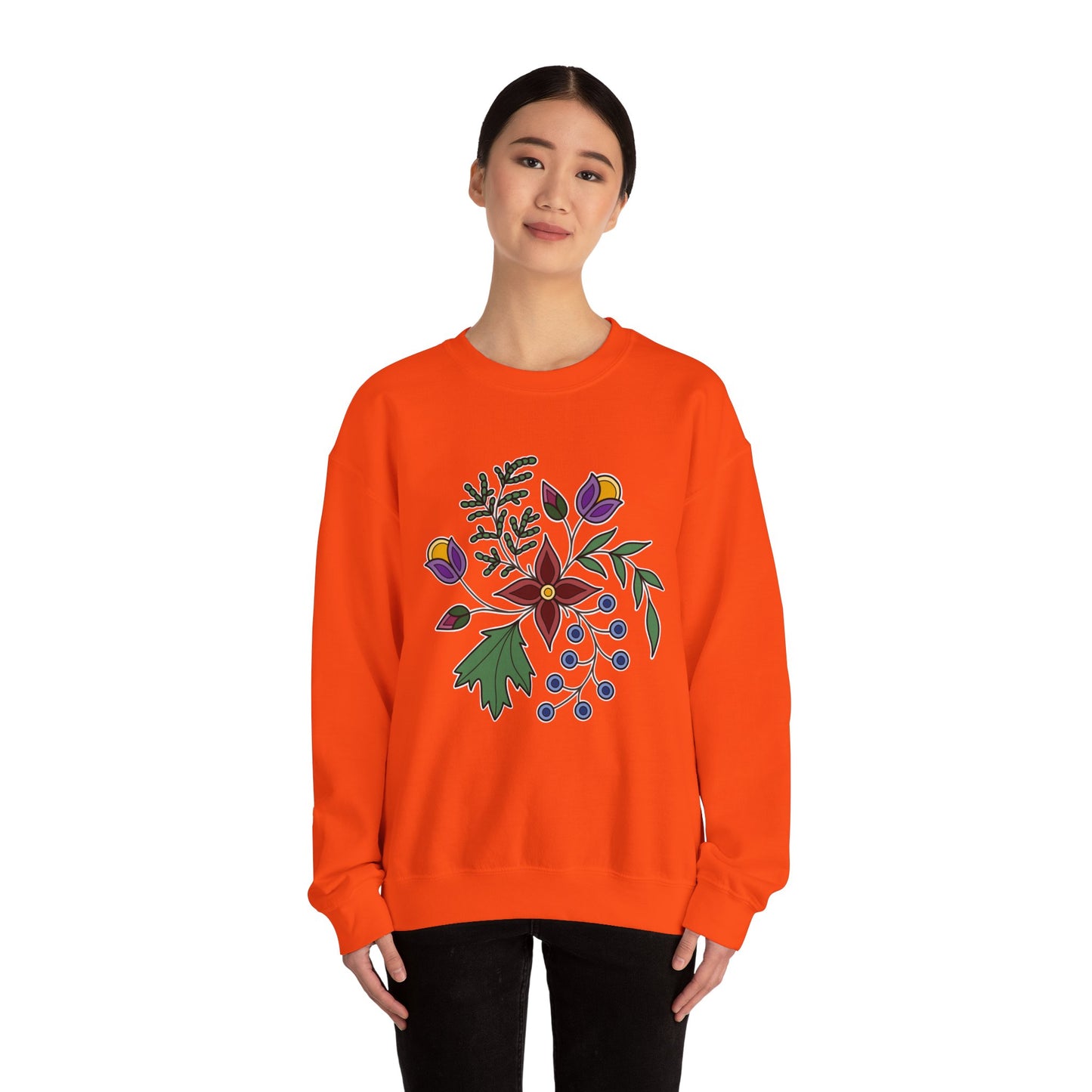 Giizhik / Cedar Ojibwe Floral Design - Unisex Gildan Heavy Blend™ Crewneck Sweatshirt