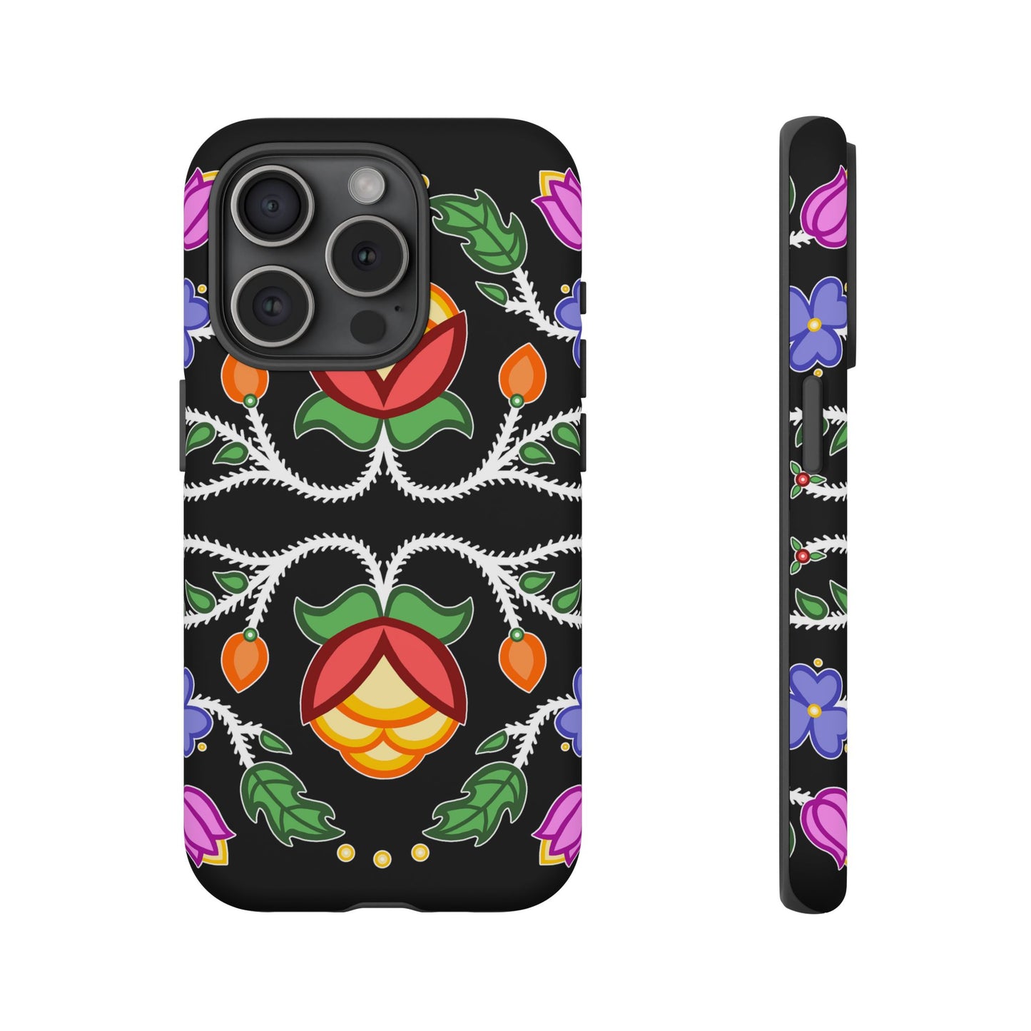 Tulip Design - Ojibwe Floral Tough Phone Cases - Black