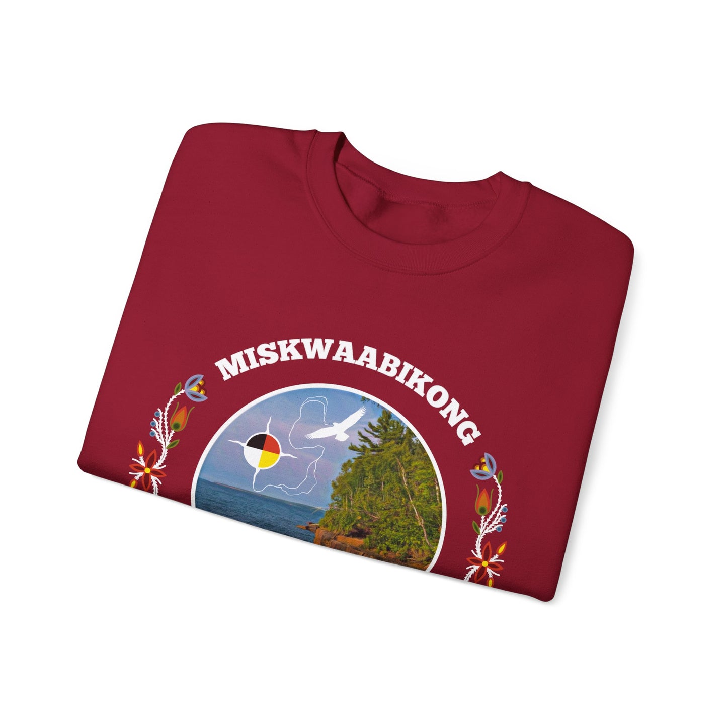 Miskwaabikong Indoonjibaa - Red Cliff Ojibwe Floral Sleeve Design - Unisex Heavy Blend™ Crewneck Sweatshirt