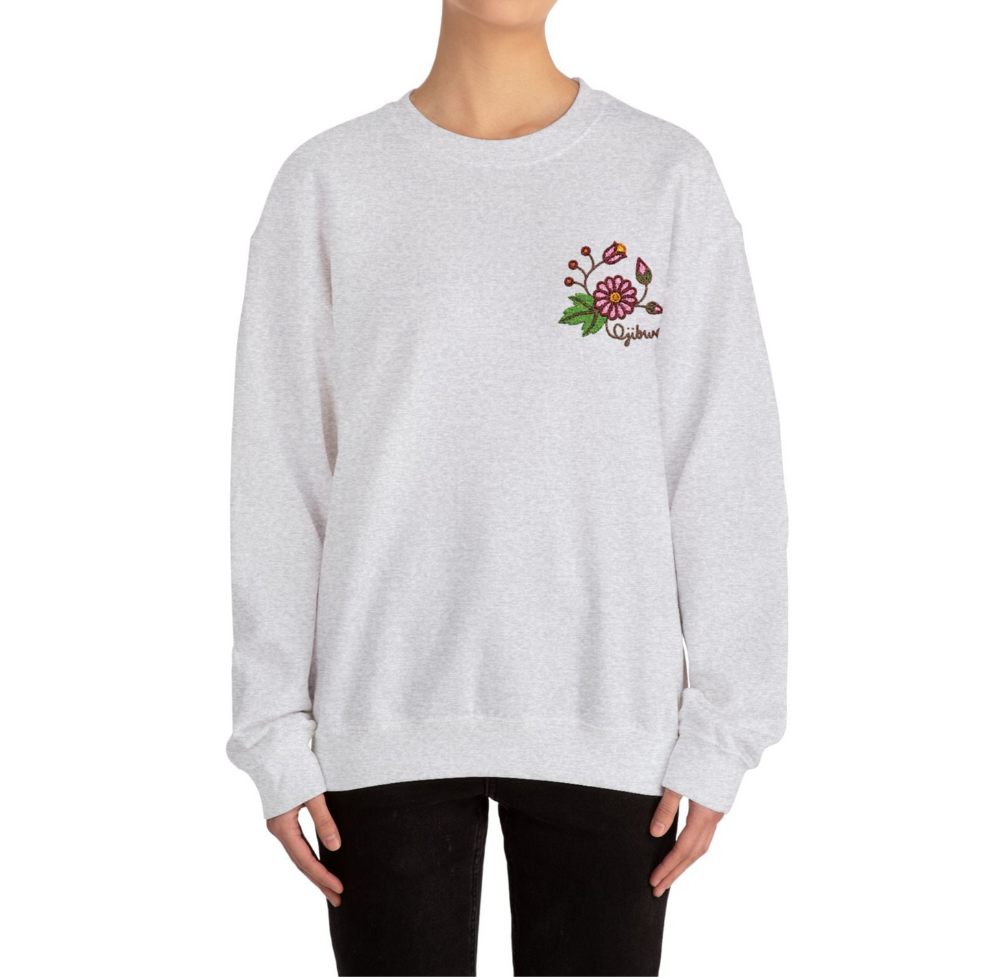 Ojibwe Pride Woodland Floral Embroidery Design - Unisex Gildan Heavy Blend™ Crewneck Sweatshirt