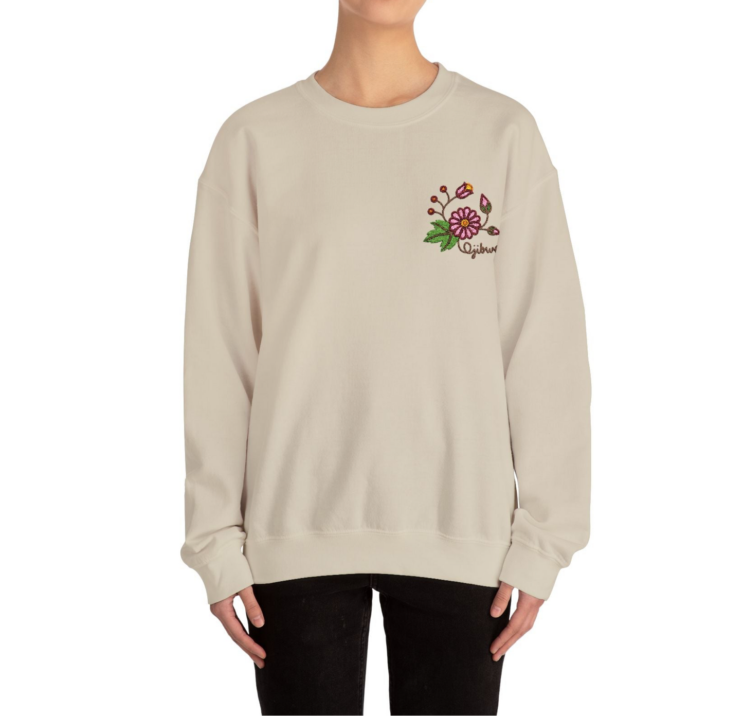 Ojibwe Pride Woodland Floral Embroidery Design - Unisex Gildan Heavy Blend™ Crewneck Sweatshirt