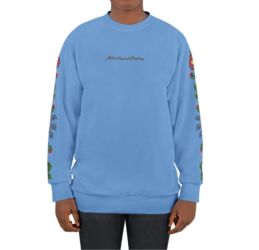 Woodland Ojibwe Floral  Sleeve Design - Unisex Sweatshirt - Sky Blue