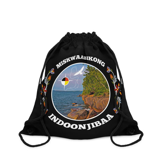 Red Cliff Shoreline & Ojibwe Florals - Drawstring Bag