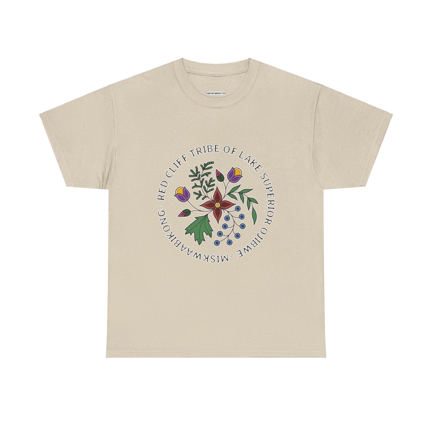 Red Cliff Tribe of Lake Superior Ojibwe Floral Design - Unisex Heavy Cotton Tee