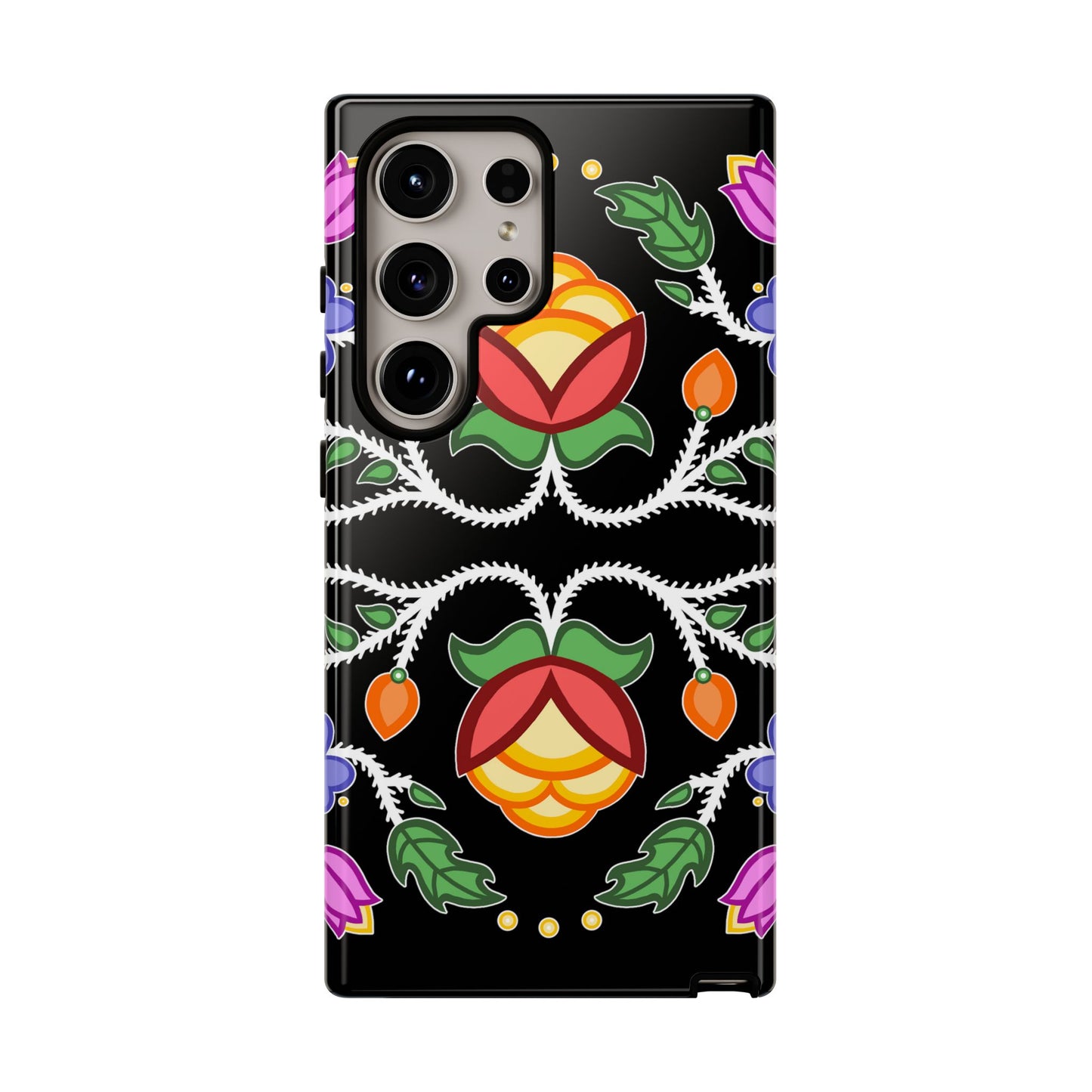 Tulip Design - Ojibwe Floral Tough Phone Cases - Black