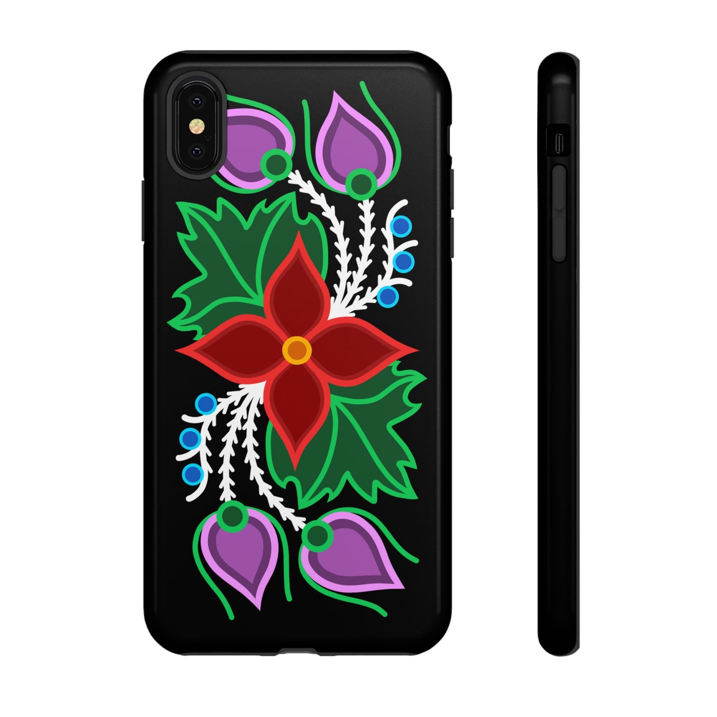 Traditional Ojibwe Floral Tough Phone Cases - Black