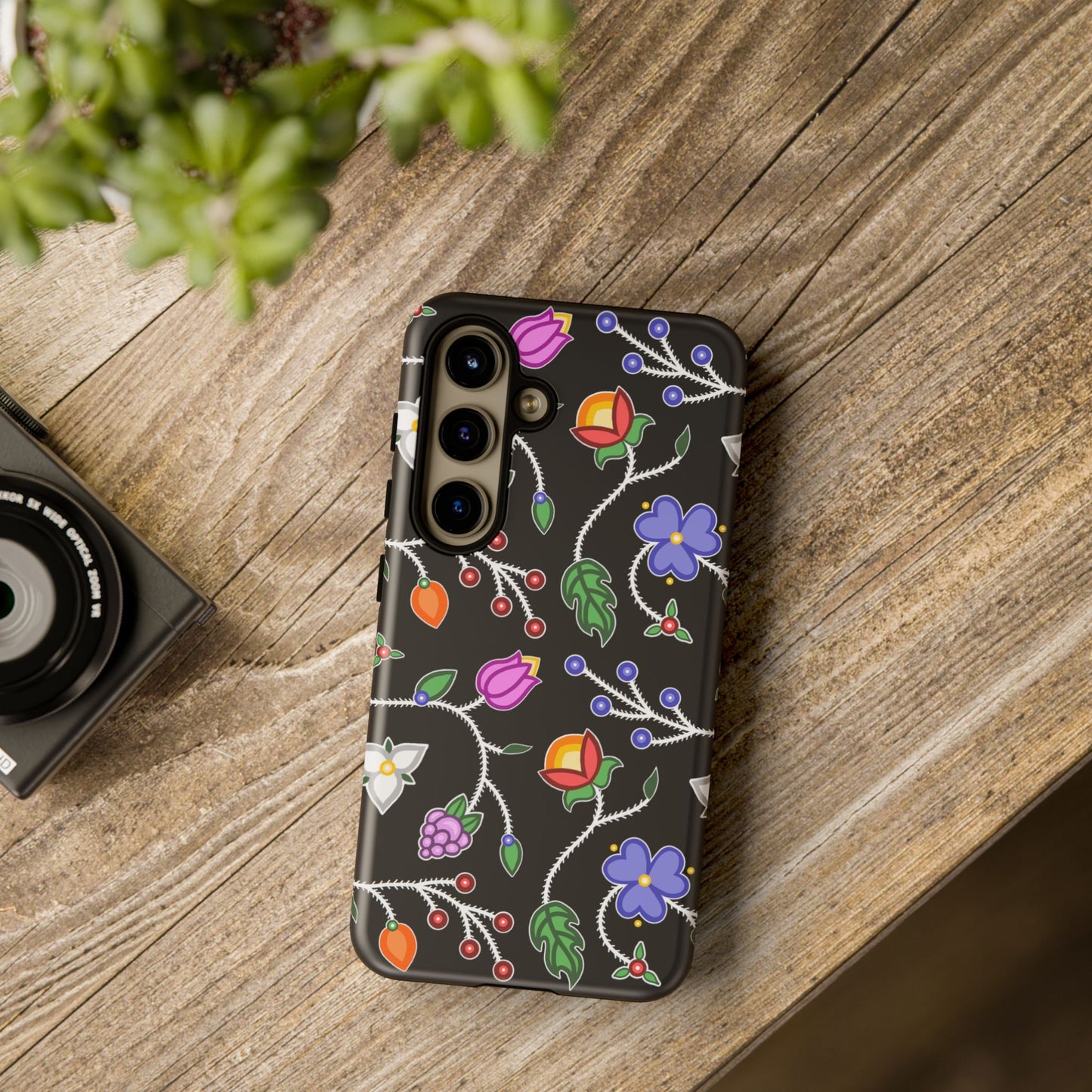 Ojibwe Floral Tough Phone Cases - Black