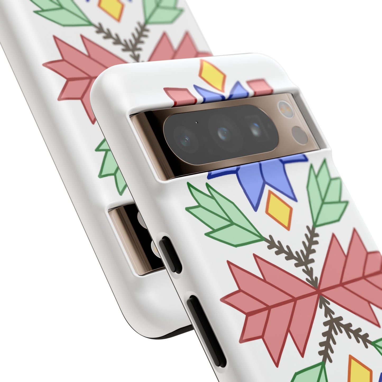 Geometric Ojibwe Floral Tough Phone Cases - White