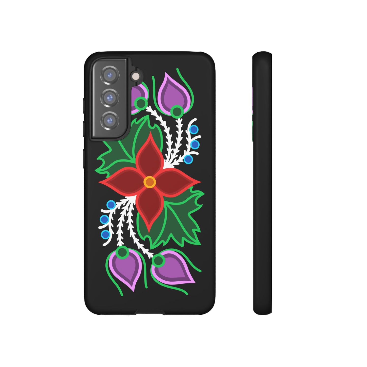 Traditional Ojibwe Floral Tough Phone Cases - Black