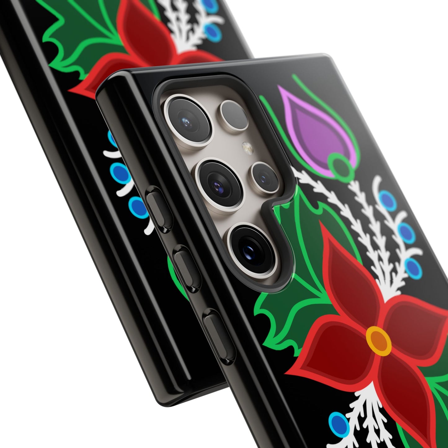 Traditional Ojibwe Floral Tough Phone Cases - Black