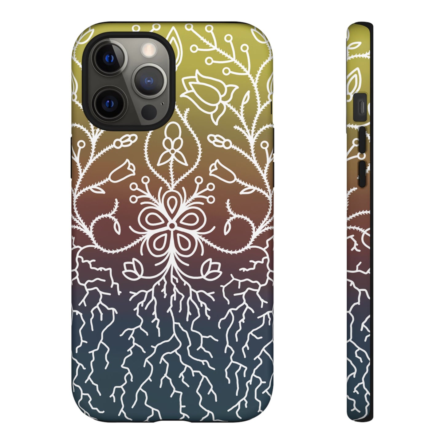 Sunset Ojibwe Floral Print Tough Phone Cases - Black