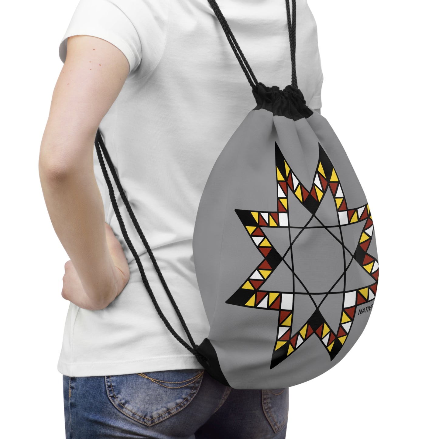 Star Quilt Inspired Fire Colors Geometric Design - Drawstring Bag