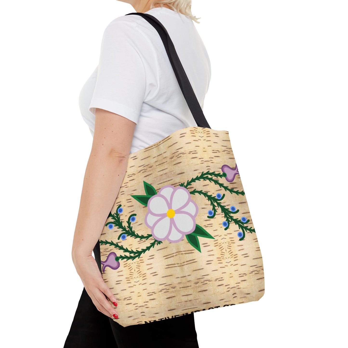 Birch Bark Print Ojibwe Floral Tote Bag