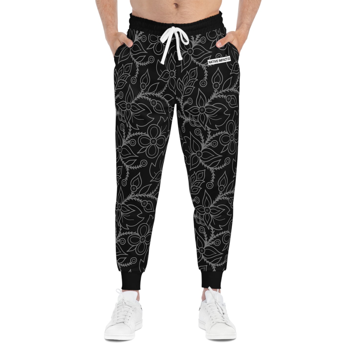 Ojibwe Woodland Floral All-Over-Print Design - Unisex Athletic Joggers - Black