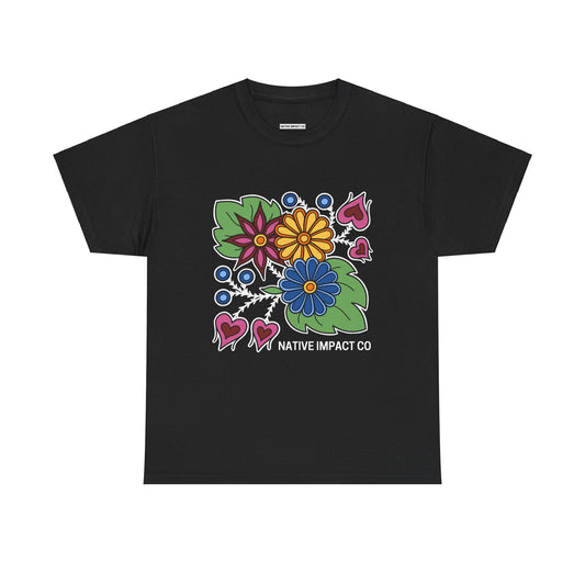 Hearts & Berries Contemporary Ojibwe Floral Design - Unisex Gildan Heavy Cotton Tee