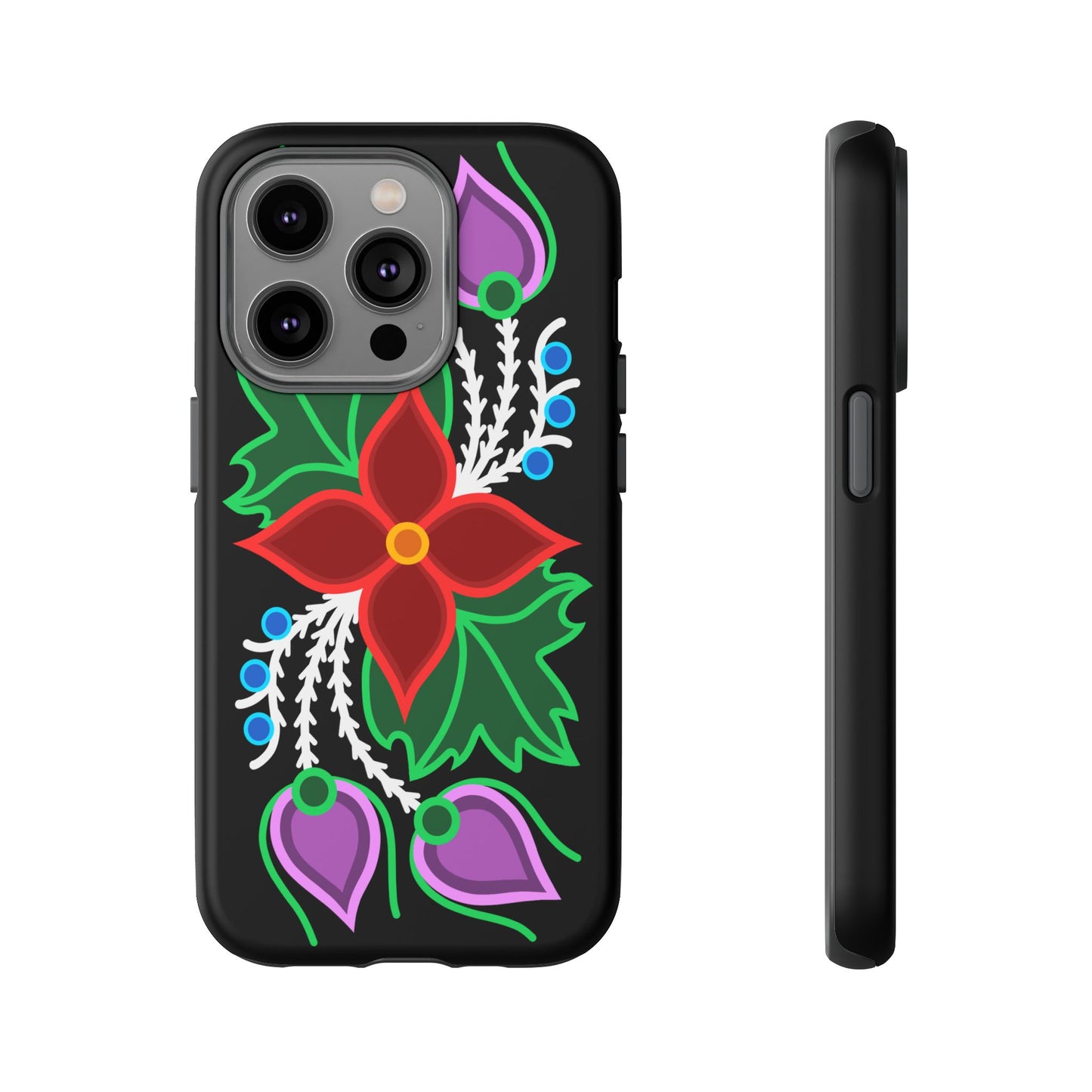 Traditional Ojibwe Floral Tough Phone Cases - Black