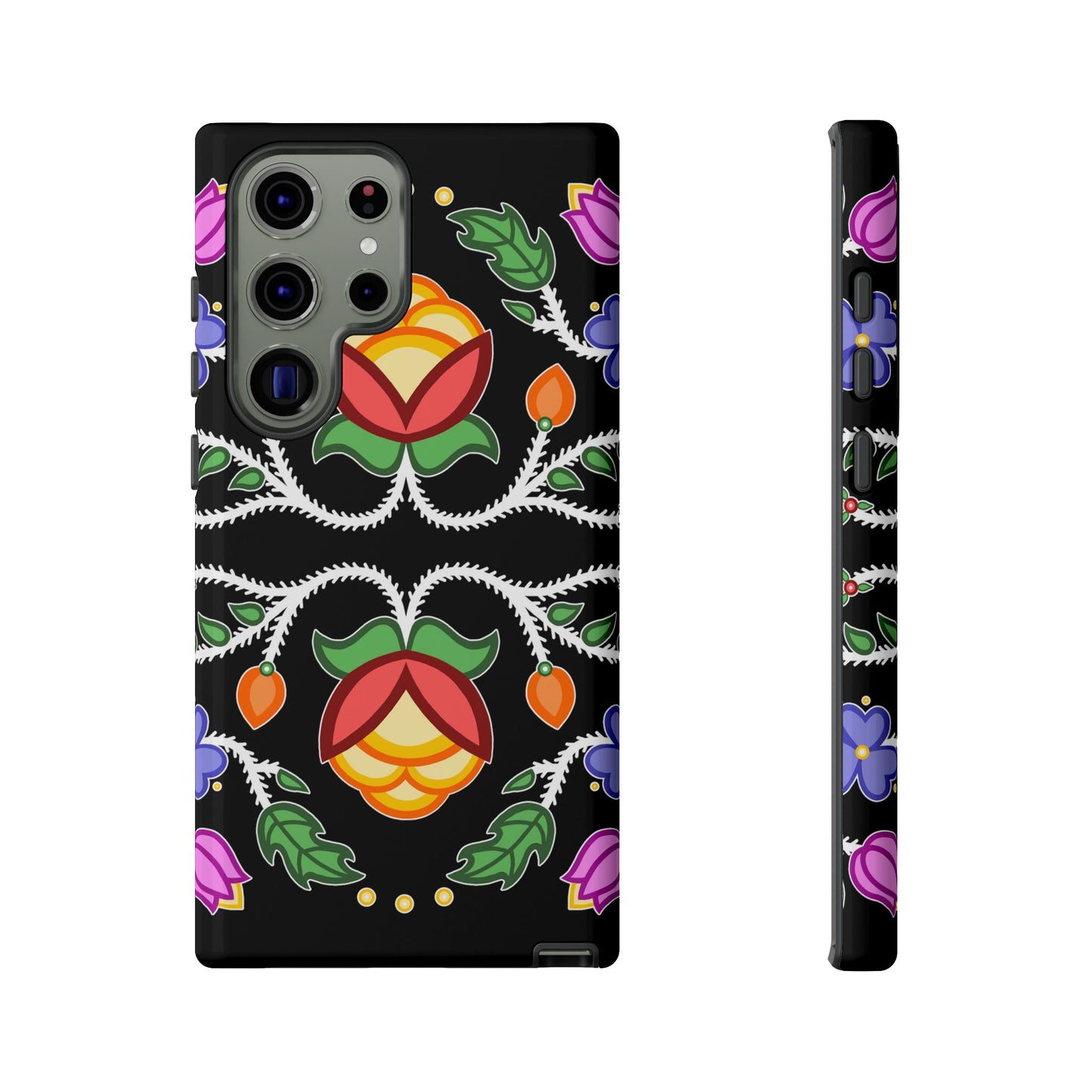 Tulip Design - Ojibwe Floral Tough Phone Cases - Black