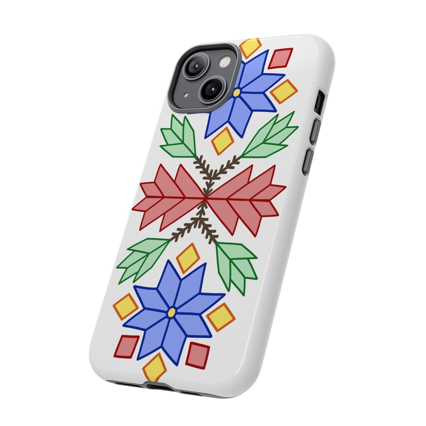 Geometric Ojibwe Floral Tough Phone Cases - White