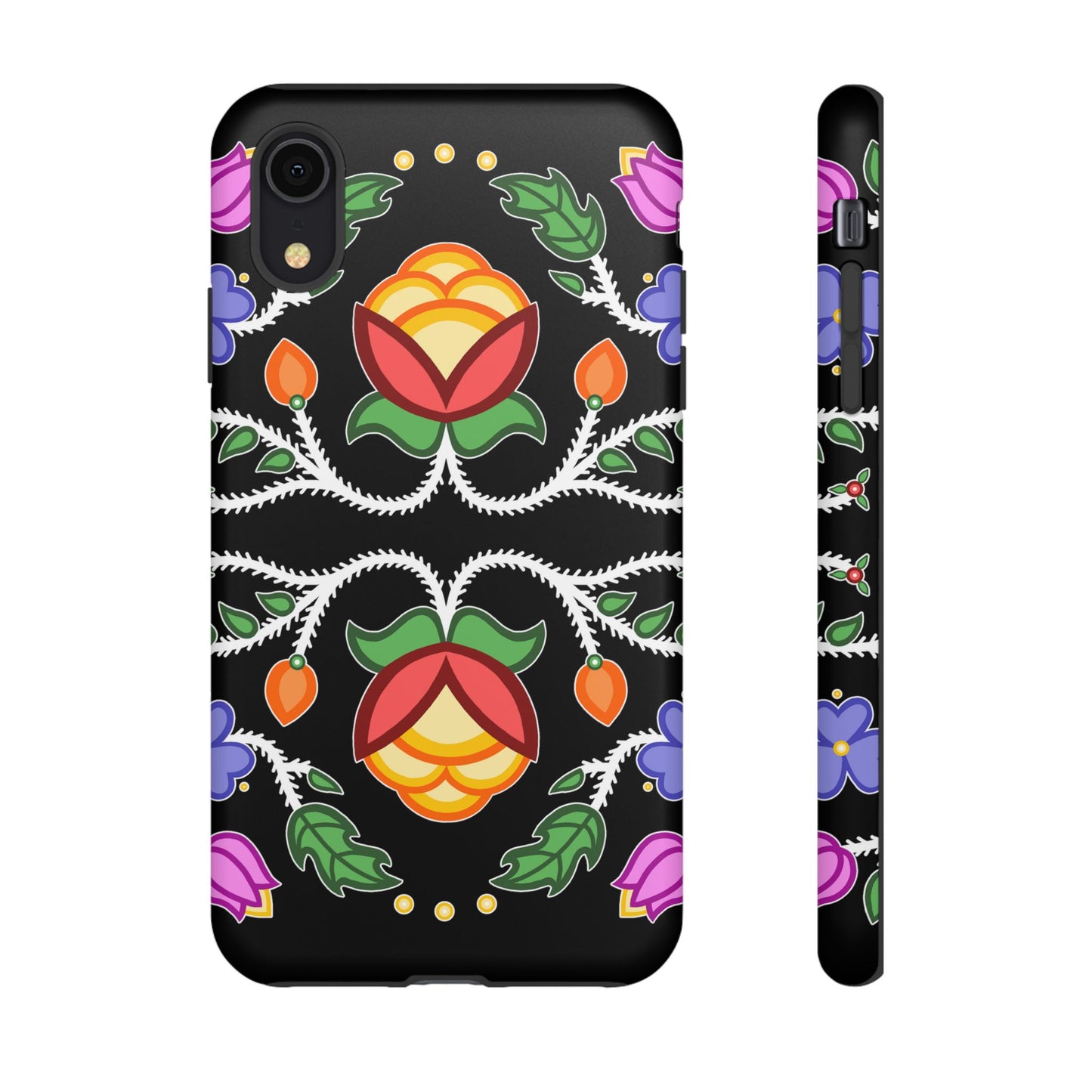 Tulip Design - Ojibwe Floral Tough Phone Cases - Black