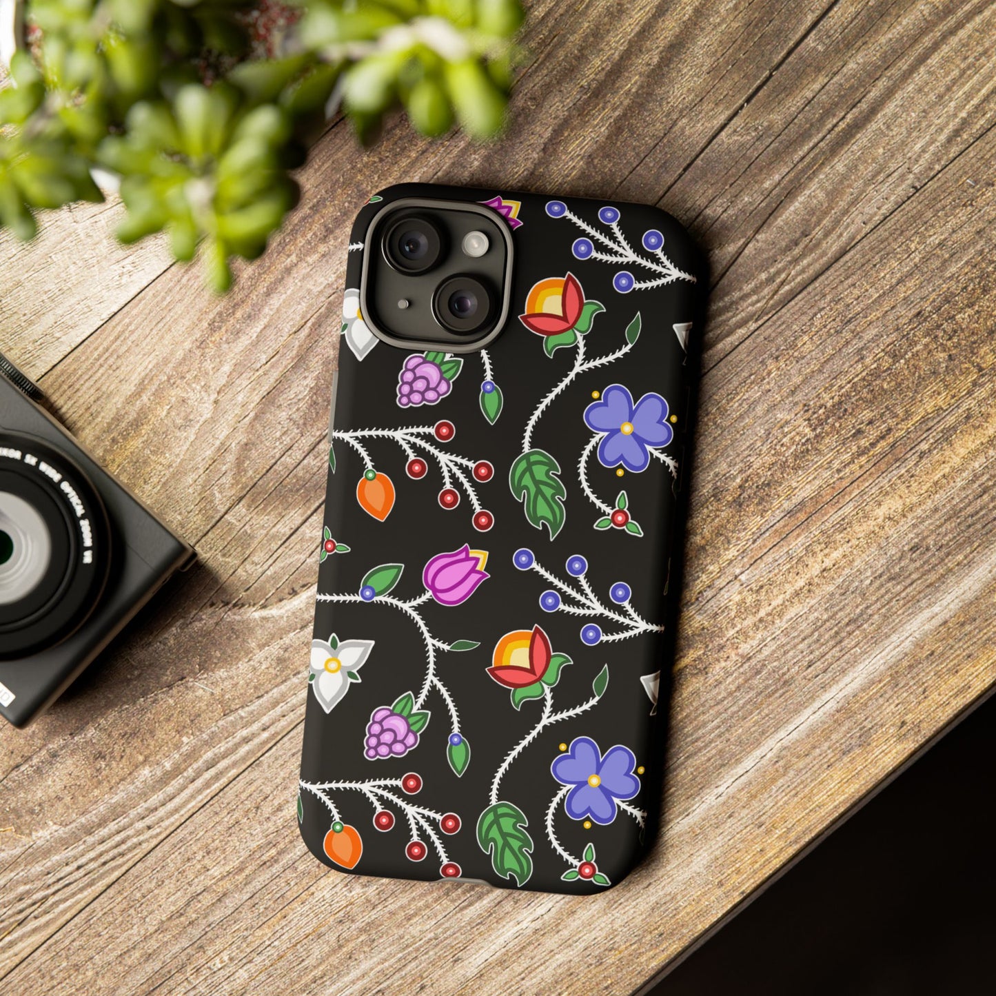 Ojibwe Floral Tough Phone Cases - Black