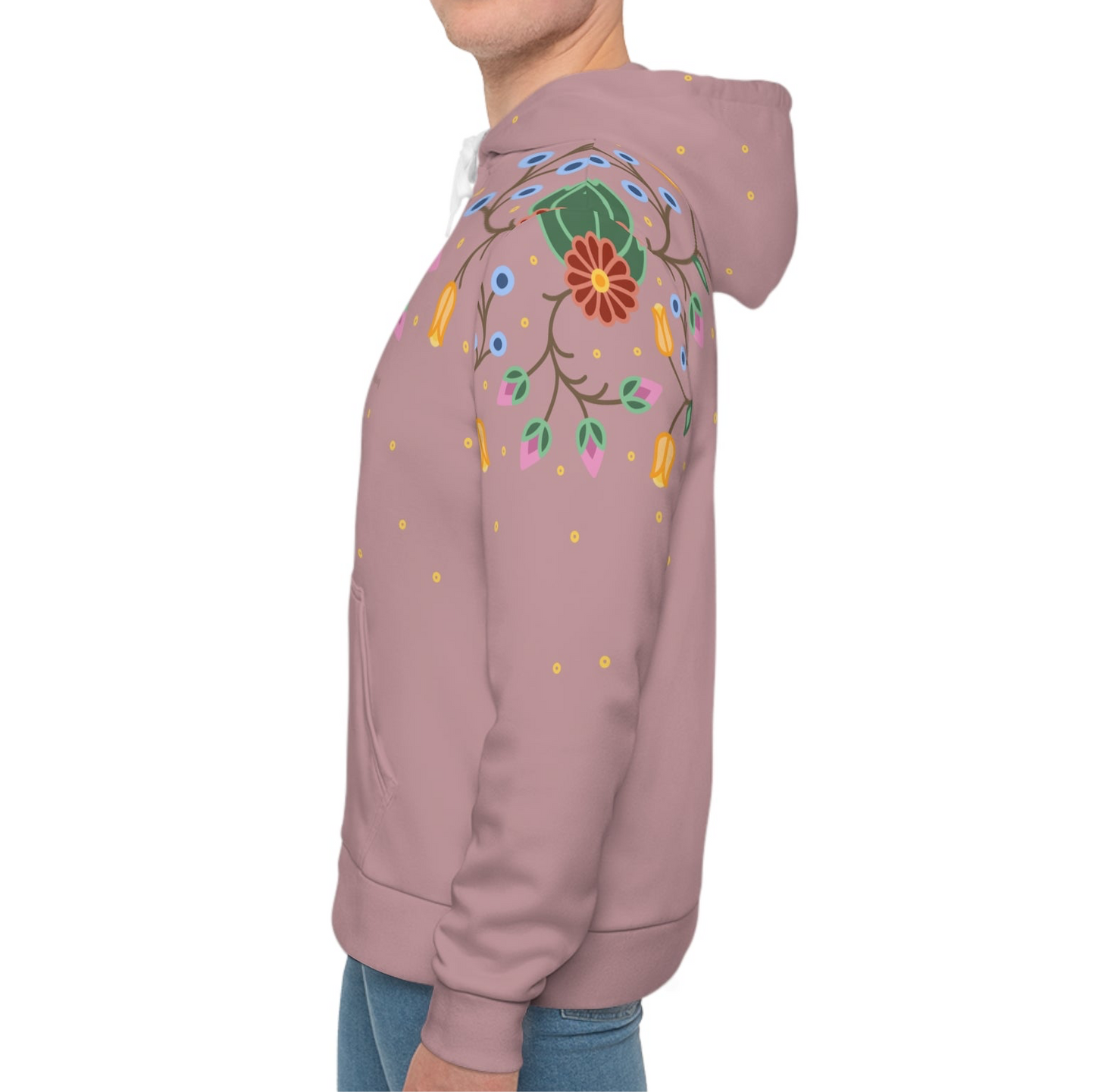 Traditional Style Ojibwe Florals & Sequins - All-Over-Print Hoodie - Dusty Rose