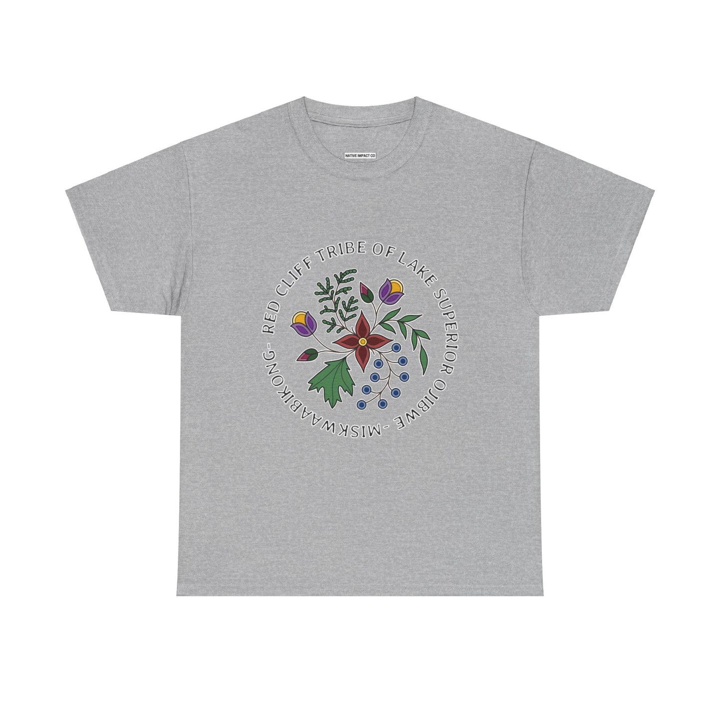 Red Cliff Tribe of Lake Superior Ojibwe Floral Design - Unisex Heavy Cotton Tee