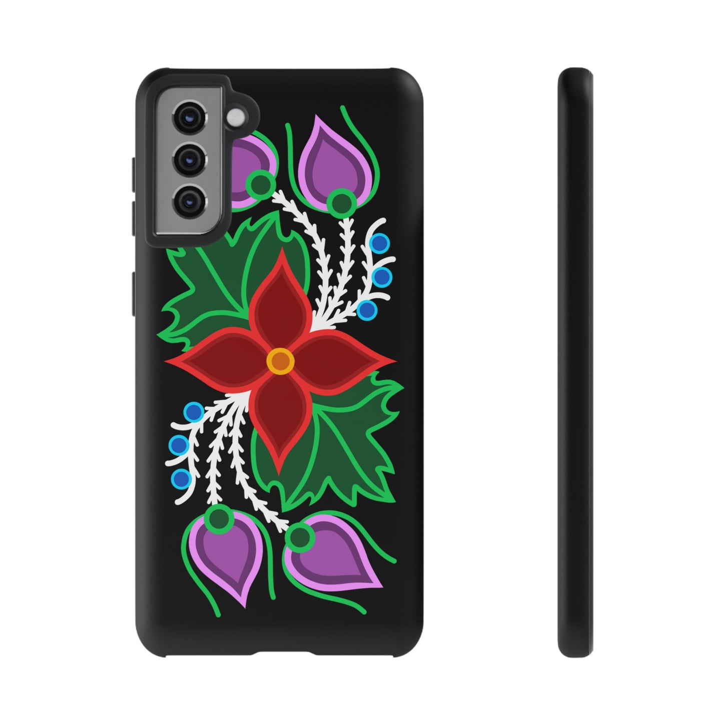 Traditional Ojibwe Floral Tough Phone Cases - Black