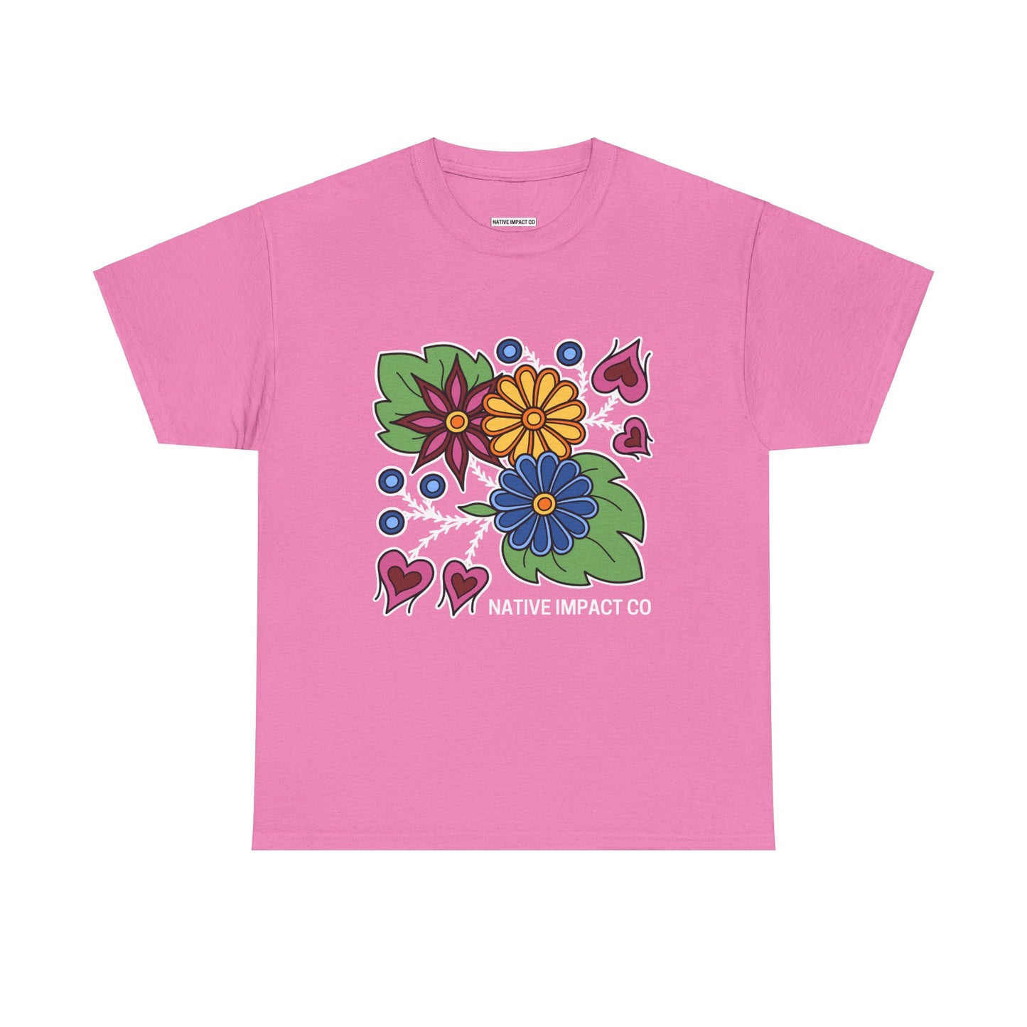 Hearts & Berries Contemporary Ojibwe Floral Design - Unisex Gildan Heavy Cotton Tee