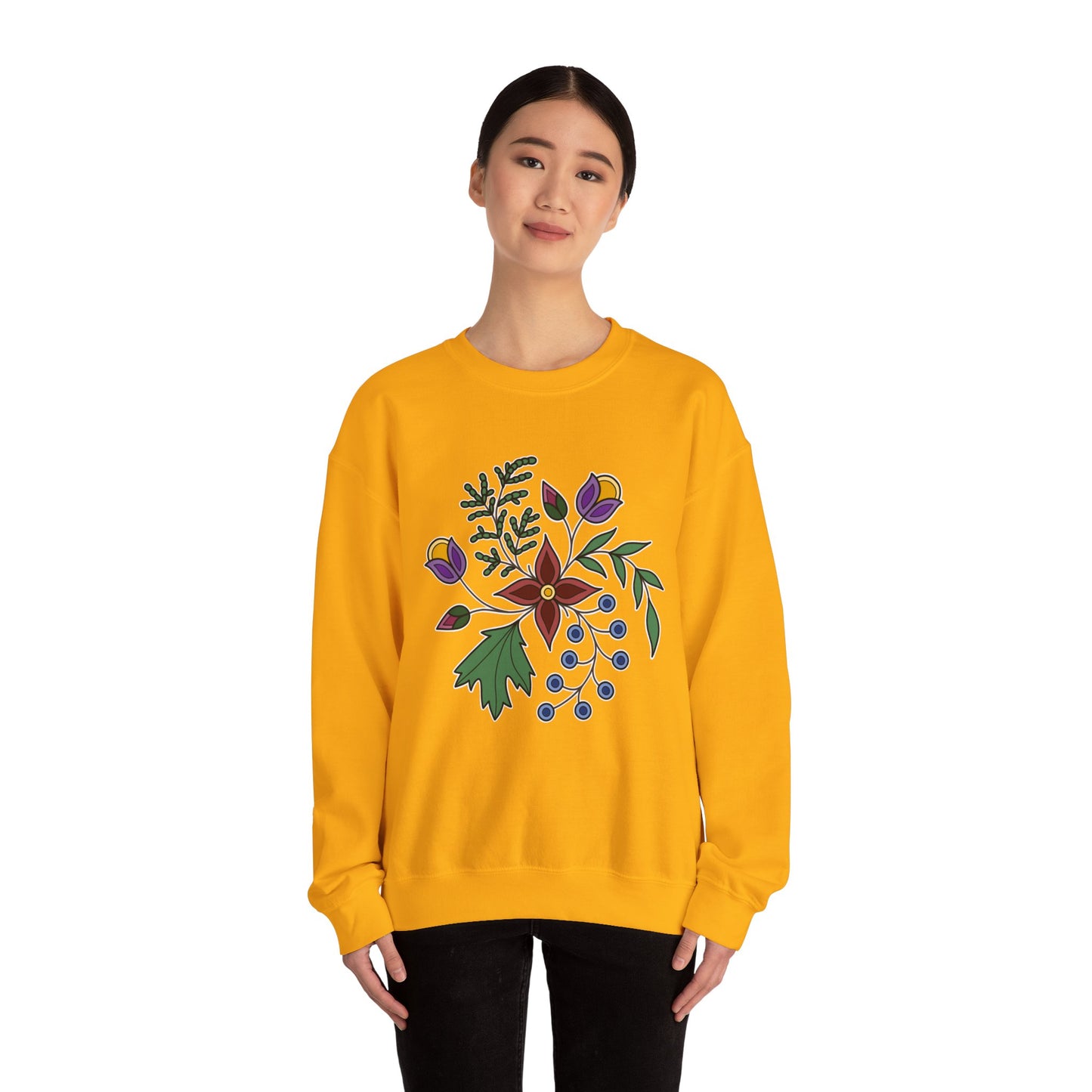 Giizhik / Cedar Ojibwe Floral Design - Unisex Gildan Heavy Blend™ Crewneck Sweatshirt